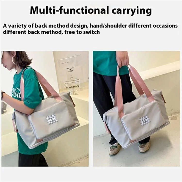 Waterproof Oxford Cloth Foldable Travel Handbag Expandable Large Capacity Duffel for Business Trips  /  Weekends - Grey+Pink
