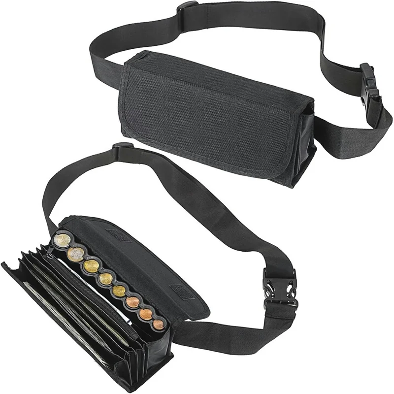 Porta Monete Euro a 8 Scomparti Dispenser Borsa da Cintura in Tessuto Oxford Portatile Organizzatore Euro Marsupio