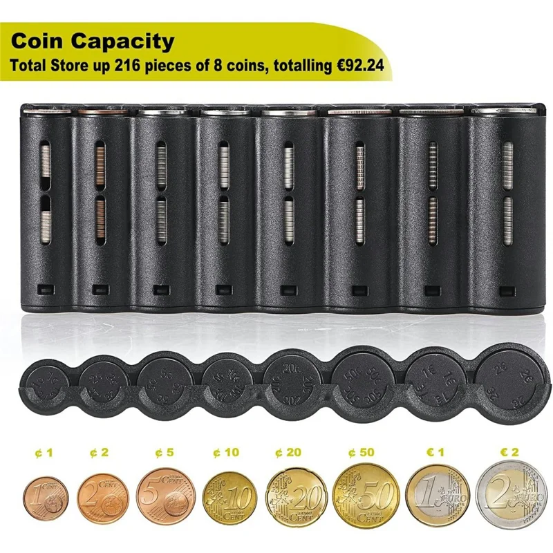 Porta Monete Euro a 8 Scomparti Dispenser Borsa da Cintura in Tessuto Oxford Portatile Organizzatore Euro Marsupio