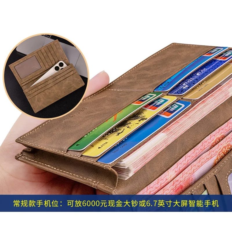 BANYANU N2042 Portafoglio in Pelle Bovina Top Grain con Multi Slot per Carte, Clip Sottile per Contanti con Blocco RFID - Khaki