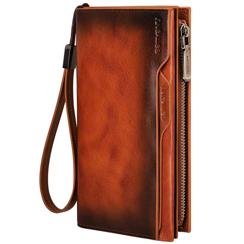 BANYANU N2043 Genuine Cow Leather Wallet RFID Blocking Vintage Cash Purse - Brown