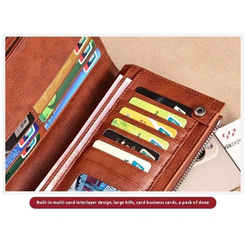 BANYANU N2043 Genuine Cow Leather Wallet RFID Blocking Vintage Cash Purse - Brown
