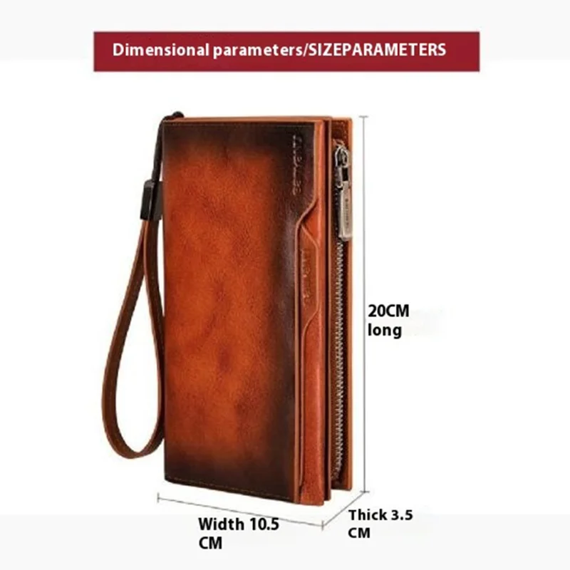 BANYANU N2043 Genuine Cow Leather Wallet RFID Blocking Vintage Cash Purse - Brown