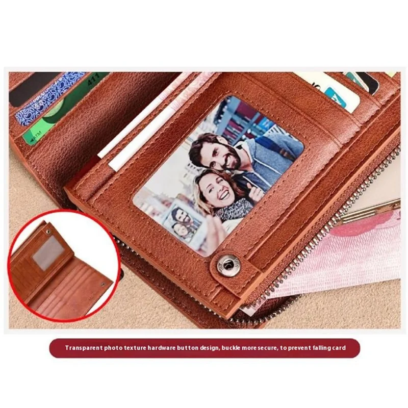 BANYANU N2043 Genuine Cow Leather Wallet RFID Blocking Vintage Cash Purse - Brown
