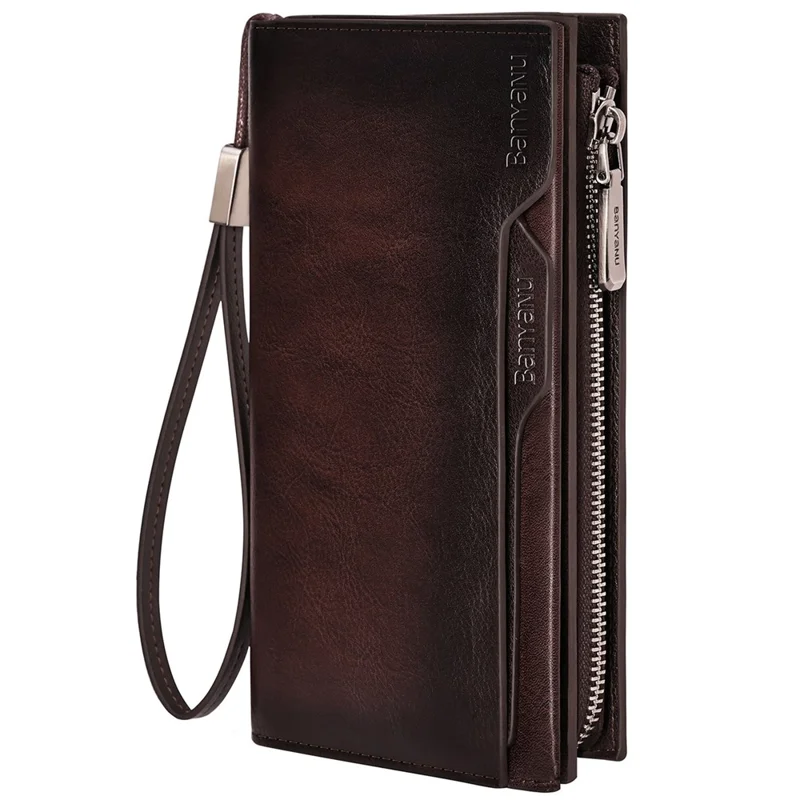 BANYANU N2043 Genuine Cow Leather Wallet RFID Blocking Vintage Cash Purse - Coffee