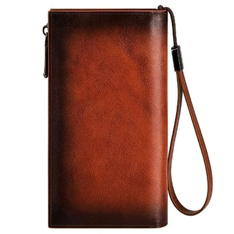 BANYANU N2043 Genuine Cow Leather Wallet RFID Blocking Vintage Cash Purse - Coffee