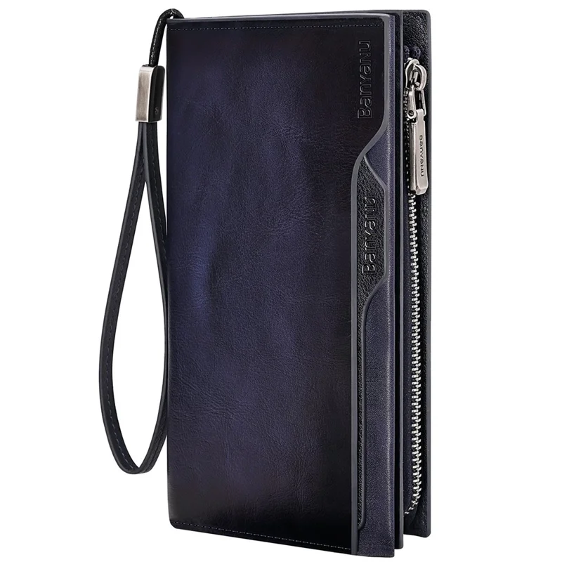 BANYANU N2043 Genuine Cow Leather Wallet RFID Blocking Vintage Cash Purse - Blue