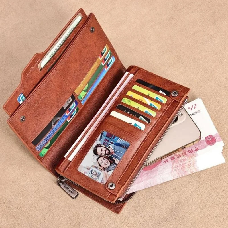 BANYANU N2043 Genuine Cow Leather Wallet RFID Blocking Vintage Cash Purse - Blue