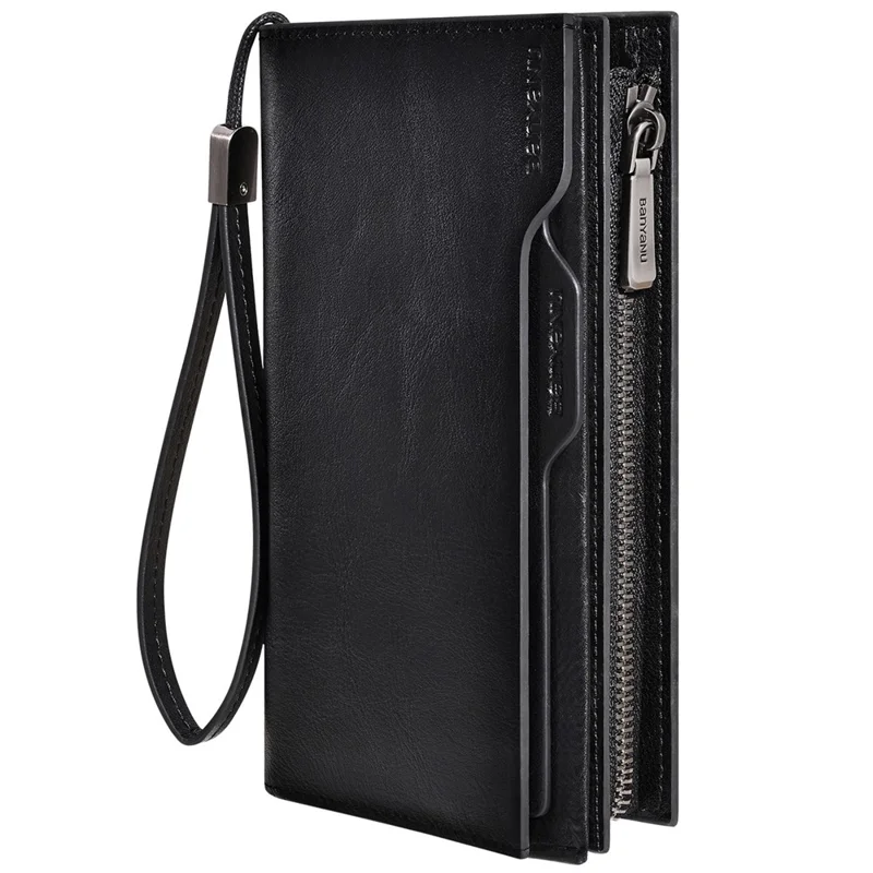 BANYANU N2043 Echtes Rindsleder-Geldbörse RFID-Blockierung Vintage-Bargeldtasche - Schwarz