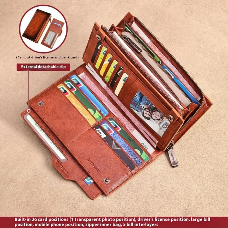 BANYANU N2043 Echtes Rindsleder-Geldbörse RFID-Blockierung Vintage-Bargeldtasche - Schwarz