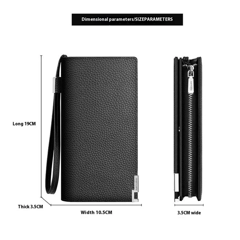 BANYANU N2045 Genuine Leather Long Wallet / Purse Multi Card Slots Large Capacity RFID Blocking - Black / Litchi Texture