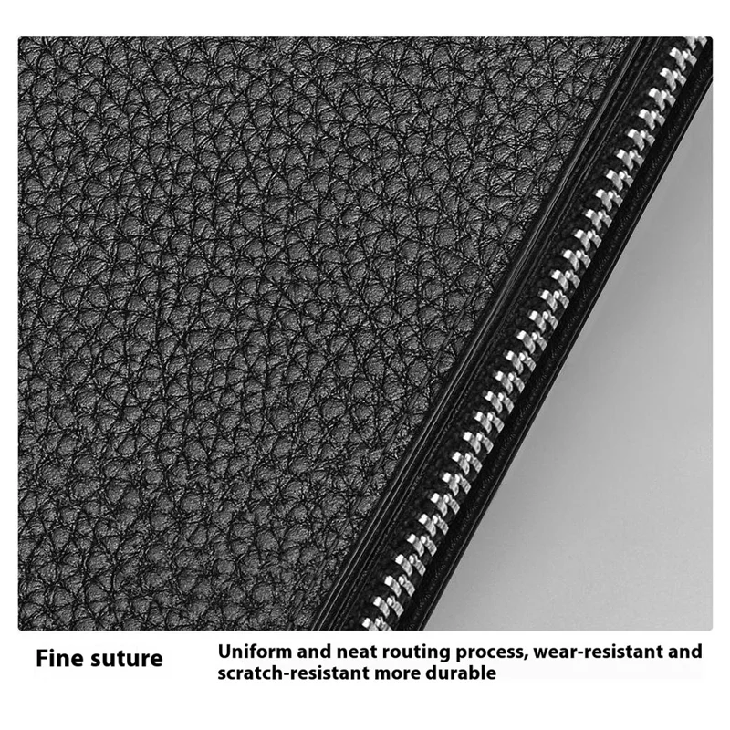 BANYANU N2045 Portefeuille / Porte-monnaie long en cuir véritable Multi-emplacements pour cartes Grande capacité Blocage RFID - Noir / Texture de litchi