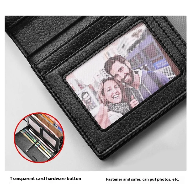 BANYANU N2045 Portefeuille / Porte-monnaie long en cuir véritable Multi-emplacements pour cartes Grande capacité Blocage RFID - Noir / Texture de litchi
