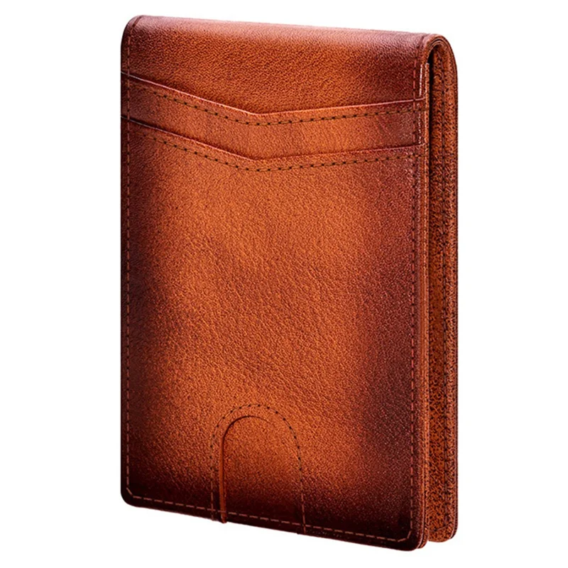 BANYANU N2039M Cartera de Cuero Auténtico para Hombre con Múltiples Compartimentos para Tarjetas, Bloqueo RFID y Pinza para Dinero - Marrón