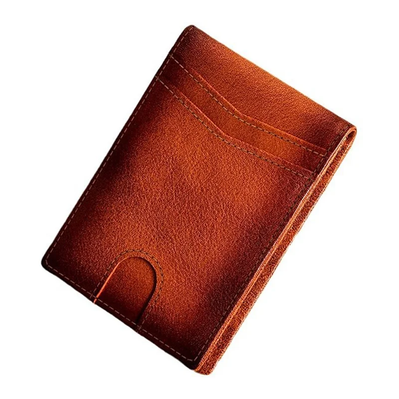 BANYANU N2039M Cartera de Cuero Auténtico para Hombre con Múltiples Compartimentos para Tarjetas, Bloqueo RFID y Pinza para Dinero - Marrón