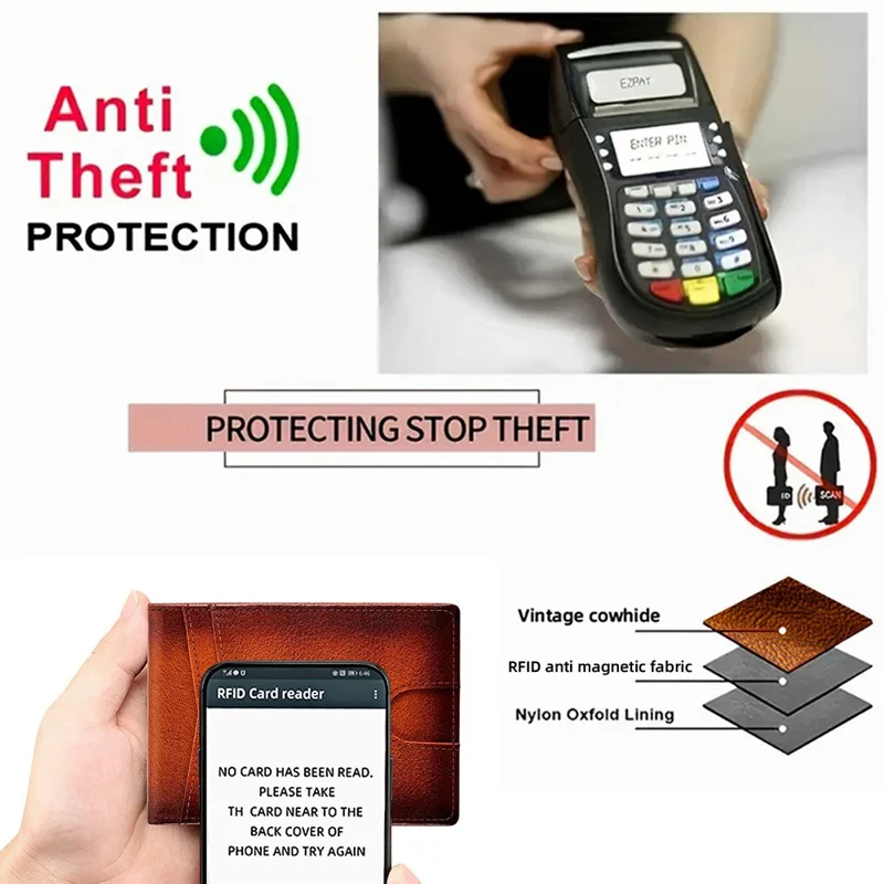 BANYANU N2039M Cartera de Cuero Auténtico para Hombre con Múltiples Compartimentos para Tarjetas, Bloqueo RFID y Pinza para Dinero - Marrón