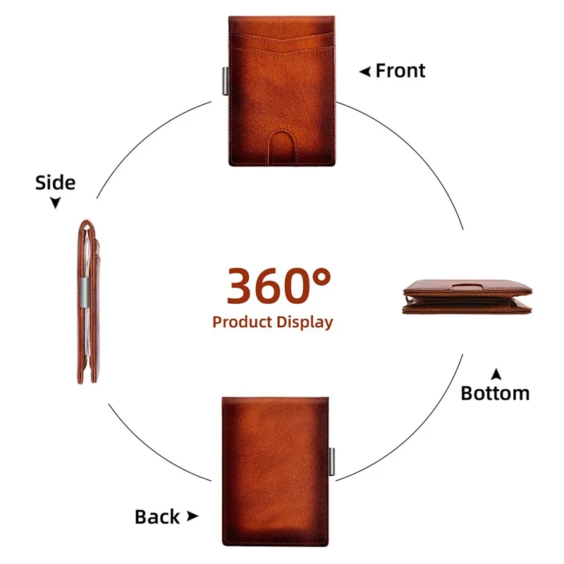 BANYANU N2039M Cartera de Cuero Auténtico para Hombre con Múltiples Compartimentos para Tarjetas, Bloqueo RFID y Pinza para Dinero - Marrón