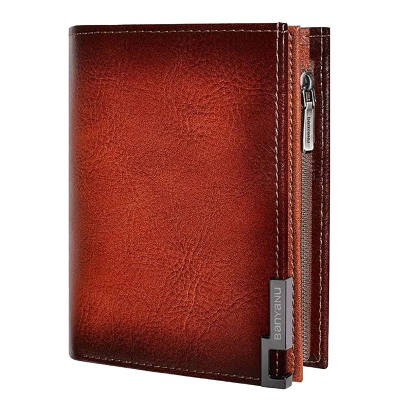 BANYANU N2048 Top Grain Cowhide Leather Wallet Large Capacity Cash Pouch with Multi Card Slots - Brown