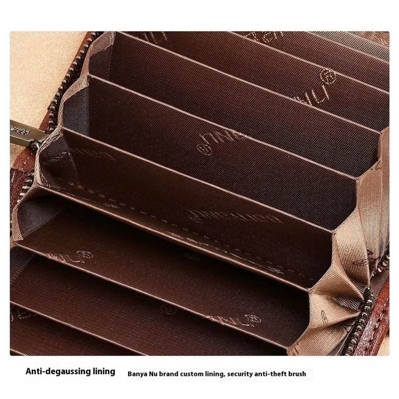BANYANU N2048 Top Grain Cowhide Leather Wallet Large Capacity Cash Pouch with Multi Card Slots - Brown