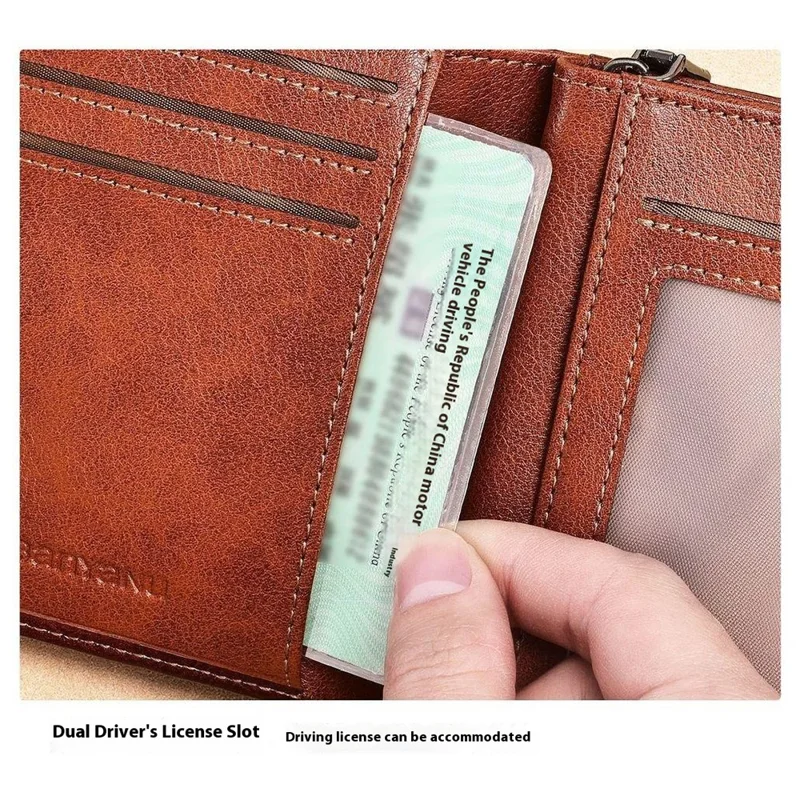 BANYANU N2048 Top Grain Cowhide Leather Wallet Large Capacity Cash Pouch with Multi Card Slots - Brown