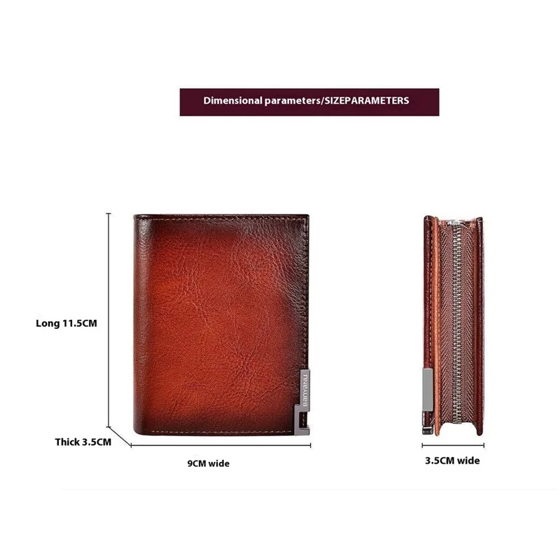 BANYANU N2048 Top Grain Cowhide Leather Wallet Large Capacity Cash Pouch with Multi Card Slots - Brown