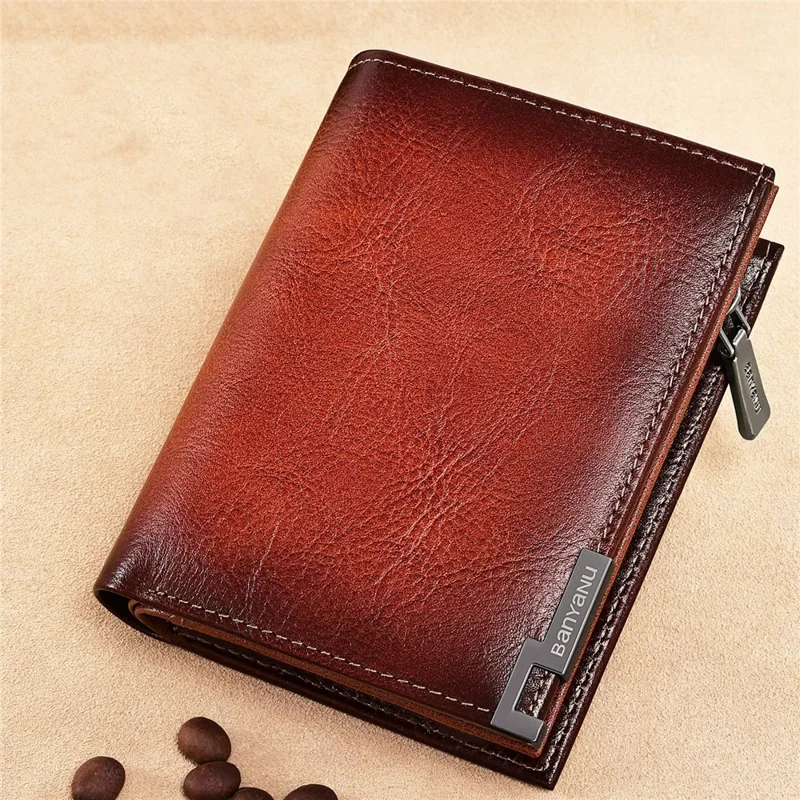 BANYANU N2048 Top Grain Cowhide Leather Wallet Large Capacity Cash Pouch with Multi Card Slots - Brown
