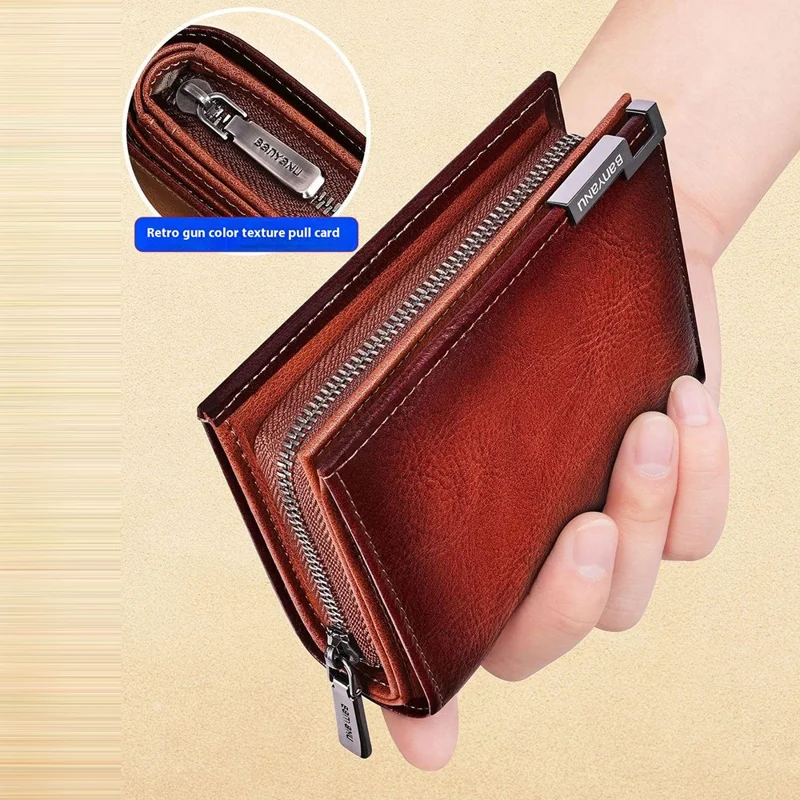 BANYANU N2048 Top Grain Cowhide Leather Wallet Large Capacity Cash Pouch with Multi Card Slots - Brown