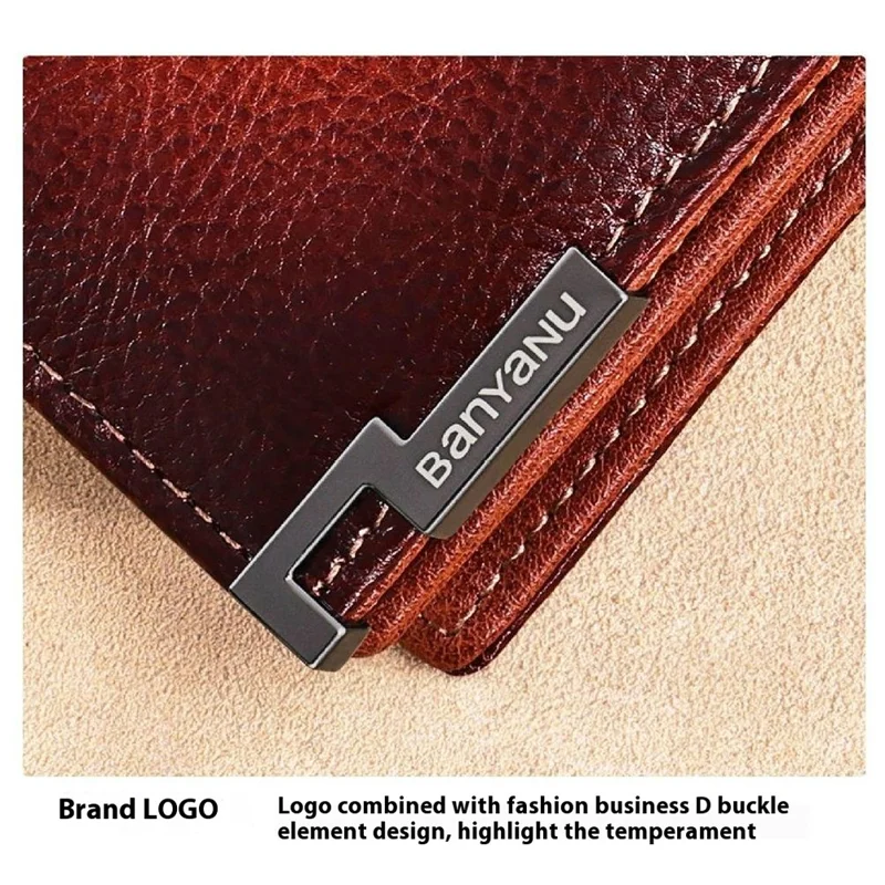 BANYANU N2048 Top Grain Cowhide Leather Wallet Large Capacity Cash Pouch with Multi Card Slots - Brown