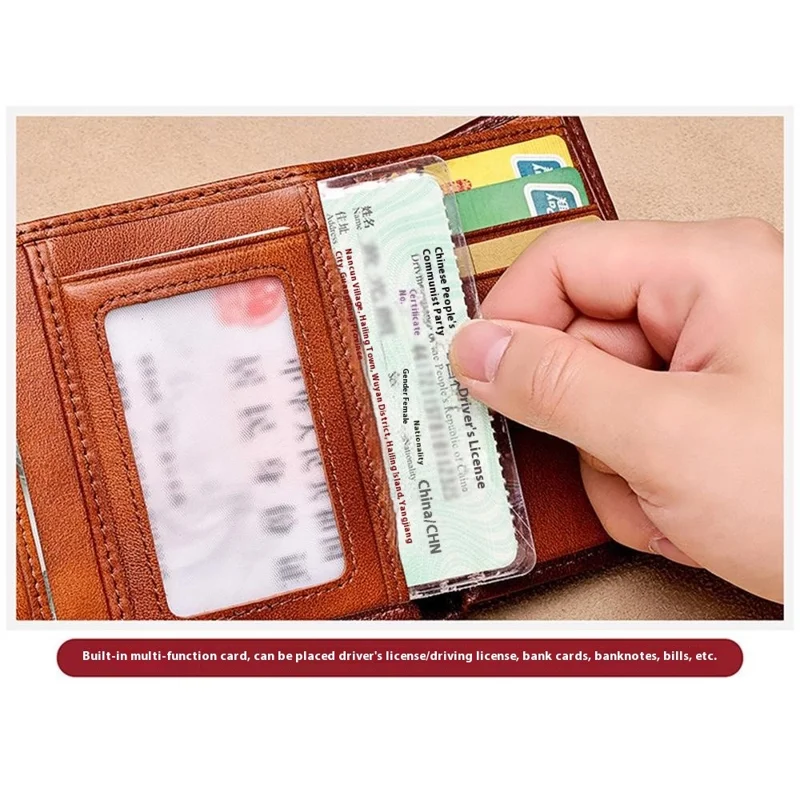 BANYANU N2038 Carteira Masculina Compacta de Couro Legítimo Dobrável com Múltiplos Compartimentos para Cartões - Marrom