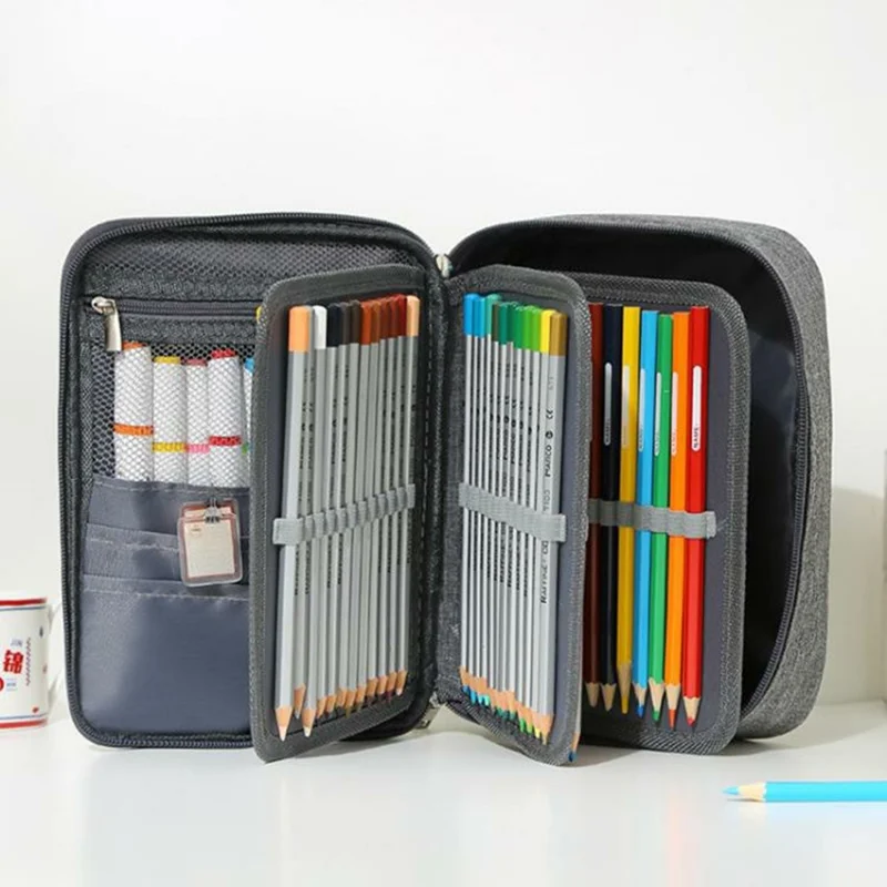 Buntstifte-Etui mit 72 Fächern - Zeichenkunst Aufbewahrungstasche mit Griff in Grau