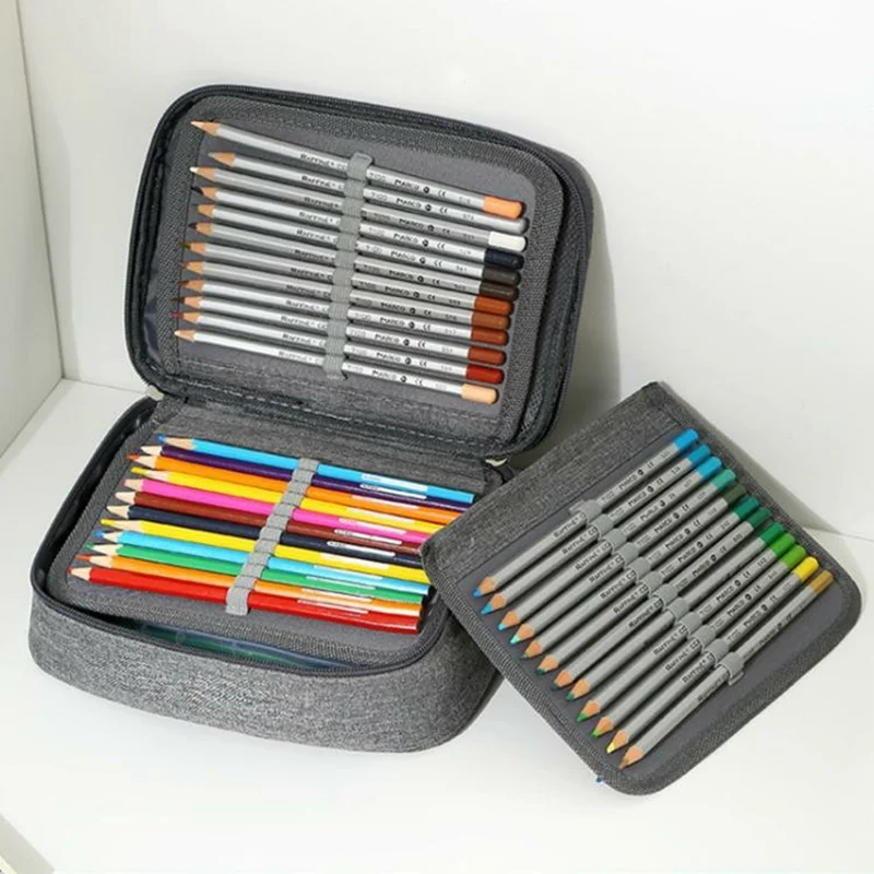 Buntstifte-Etui mit 72 Fächern - Zeichenkunst Aufbewahrungstasche mit Griff in Grau