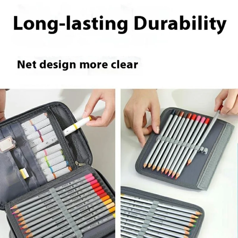 Colored Pencils Stationery Case 72 Slots Drawing Art Supplies Organizer Storage Bag with Handle - Pink