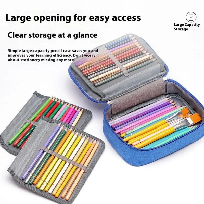 Colored Pencils Stationery Case 72 Slots Drawing Art Supplies Organizer Storage Bag with Handle - Purple