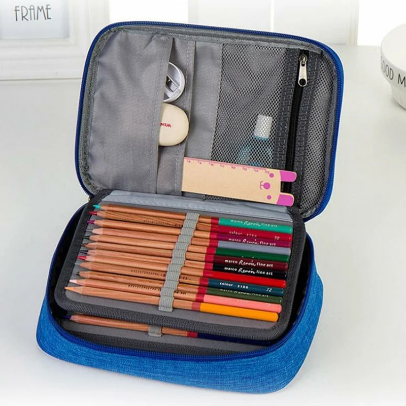 Colored Pencils Stationery Case 72 Slots Drawing Art Supplies Organizer Storage Bag with Handle - Purple