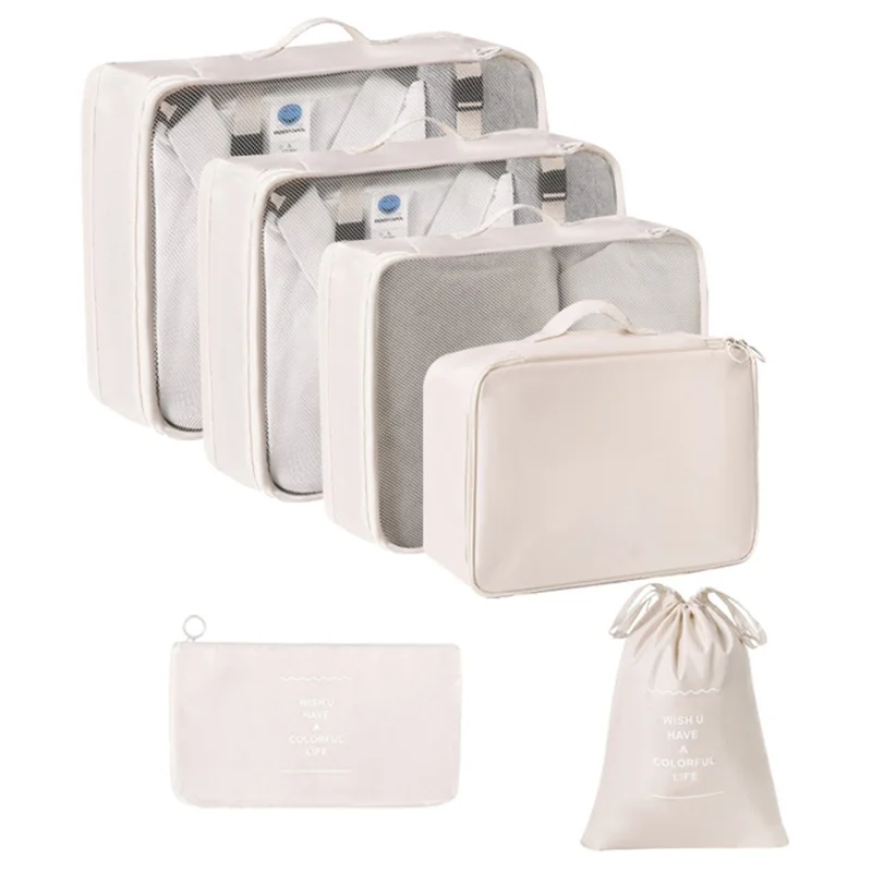 6Pcs / Set Portable Travel Business Trips Organizer Foldable Multi-Function Clothes Storage Bags - Beige
