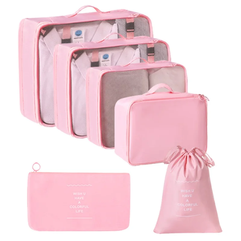 6Pcs / Set Portable Travel Business Trips Organizer Foldable Multi-Function Clothes Storage Bags - Pink
