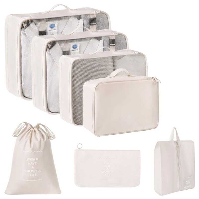 7Pcs / Set Portable Travel Business Trips Organizer Foldable Multi-Function Clothes Shoes Storage Bags - Beige