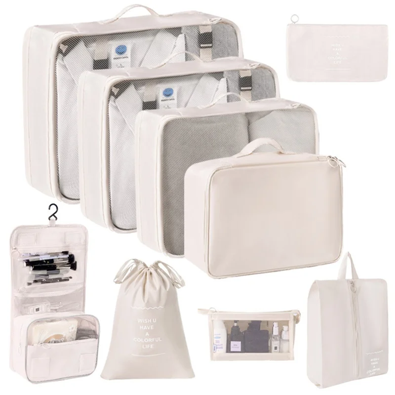 9Pcs / Set Portable Travel Business Trips Organizer Foldable Clothes Shoes Toiletry Cosmetic Storage Bags - Beige