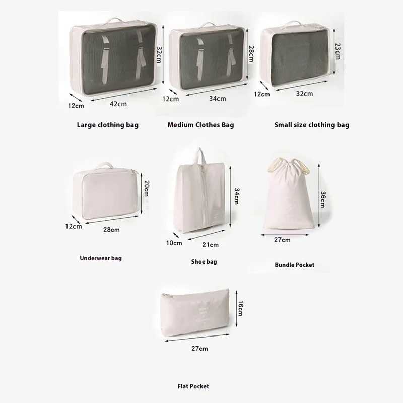 8 Pezzi / Set Organizer Pieghevole per Viaggi e Trasferte di Lavoro - Borse Portaabiti, Scarpe e Biancheria Intima - Beige