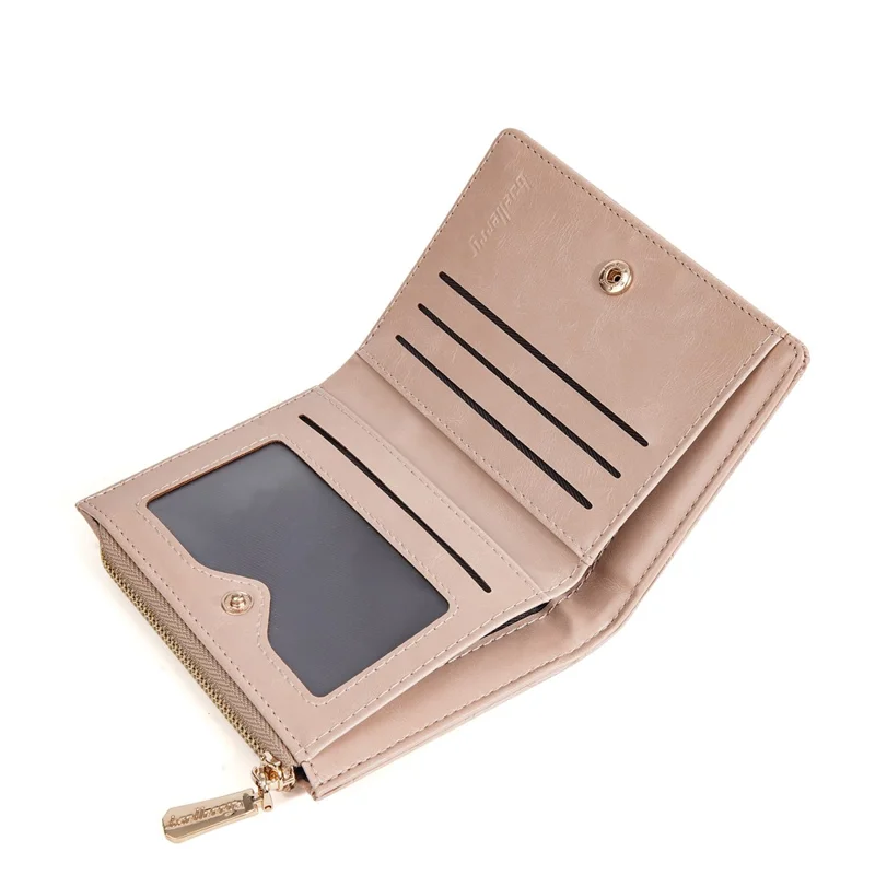 BAELLERRY N5115 Carteira Compacta de Couro PU com Design de Losango, Zíper e Clipe de Dinheiro - Rosa Escuro