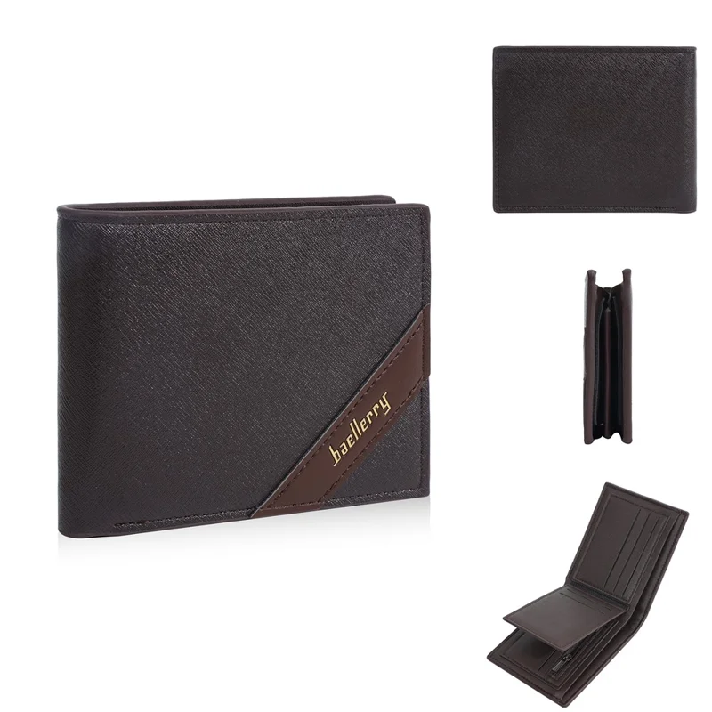 BAELLERRY D3066 RFID Blocking Zipper Wallet Business PU Leather Folding Money Bag - Coffee