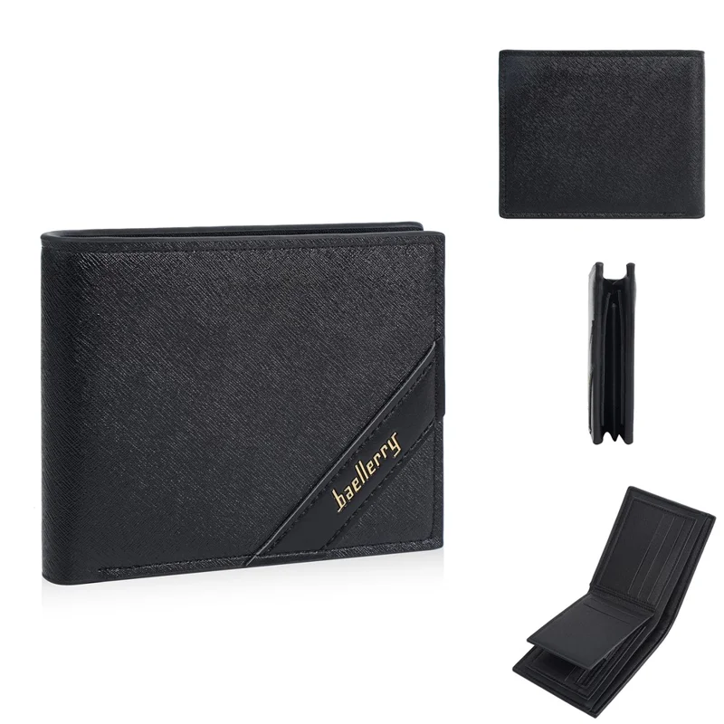 BAELLERRY D3066 RFID Blocking Zipper Wallet Business PU Leather Folding Money Bag - Black