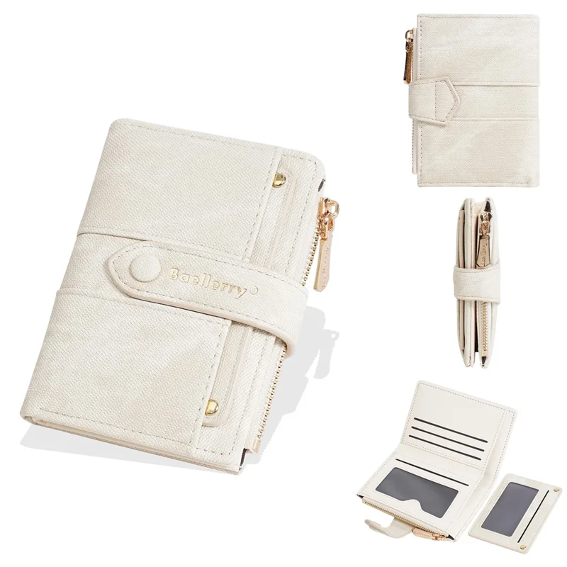 BAELLERRY N8354 Mini Geldbörse Kompakt Schlank Münzbörse Trendiges Design Faltbare Geldbörse - Beige