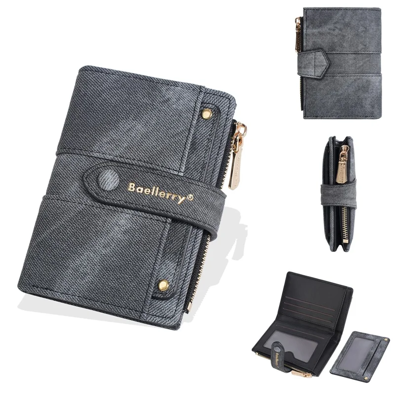 BAELLERRY N8354 Mini Wallet Compact Slim Coin Purse Trendy Design Folding Money Bag - Black