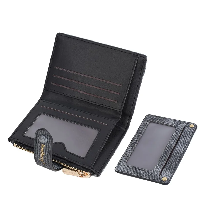 BAELLERRY N8354 Mini Wallet Compact Slim Coin Purse Trendy Design Folding Money Bag - Black