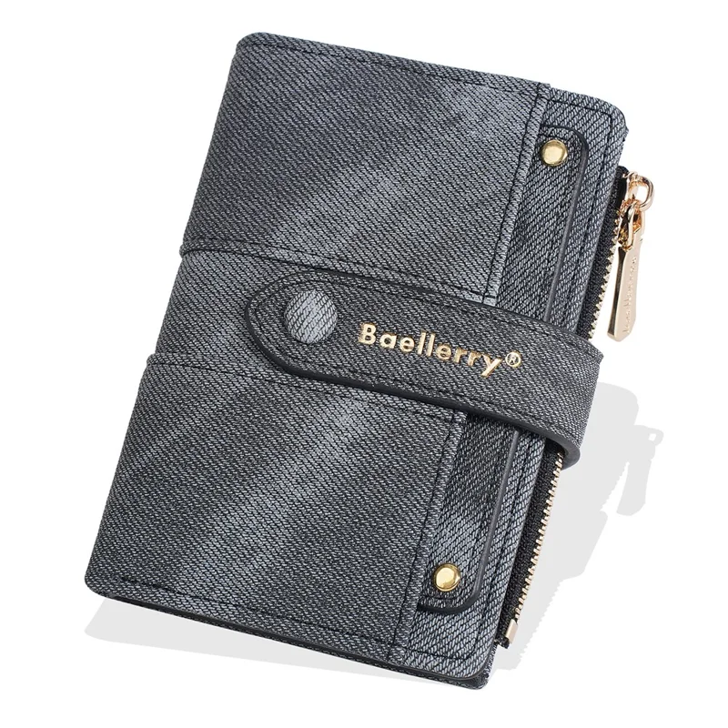 BAELLERRY N8354 Mini Wallet Compact Slim Coin Purse Trendy Design Folding Money Bag - Black