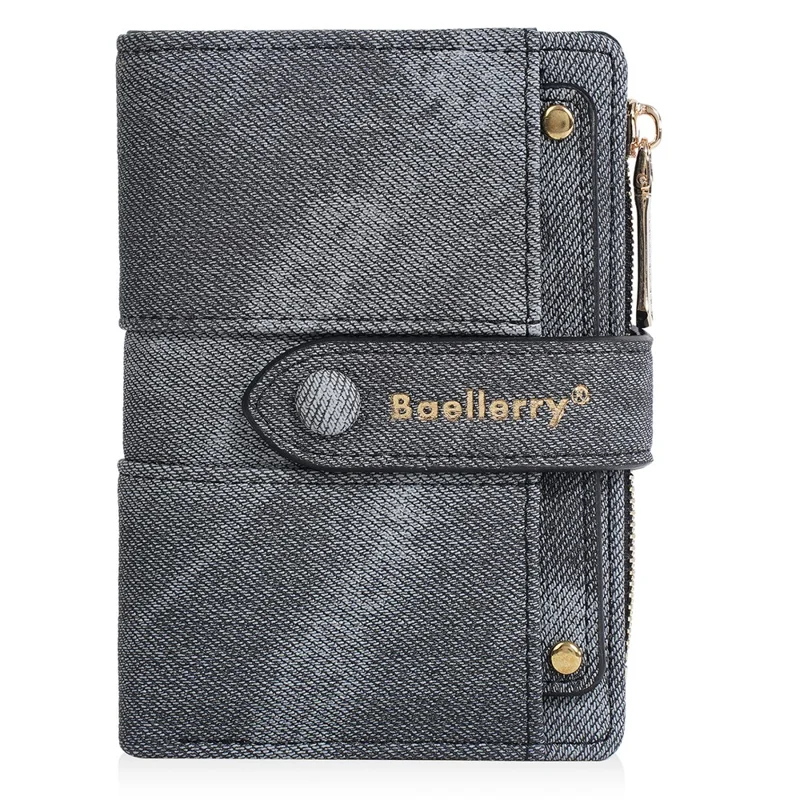 BAELLERRY N8354 Mini Wallet Compact Slim Coin Purse Trendy Design Folding Money Bag - Black