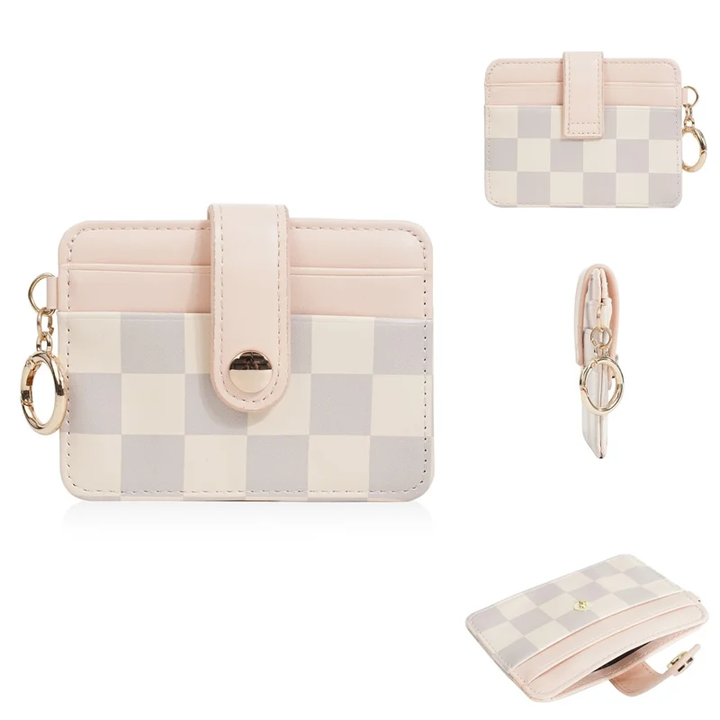 BAELLERRY K9300 Portefeuille en cuir PU avec poche à monnaie à motif pied-de-poule et porte-cartes - Rose
