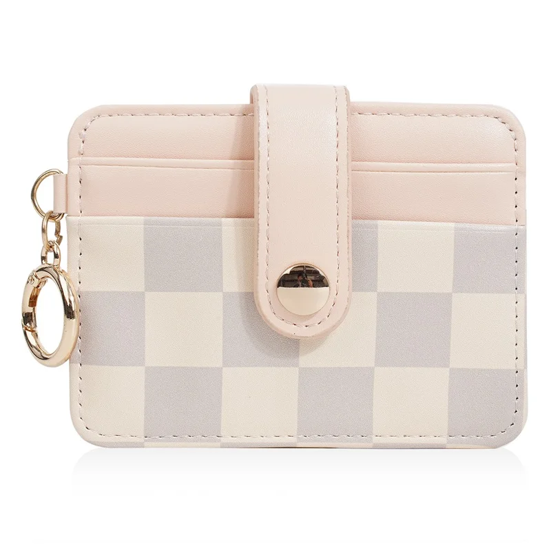 BAELLERRY K9300 Portefeuille en cuir PU avec poche à monnaie à motif pied-de-poule et porte-cartes - Rose