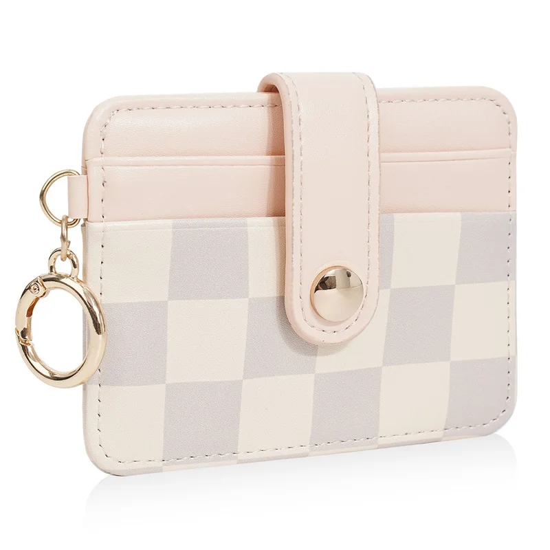 BAELLERRY K9300 Portefeuille en cuir PU avec poche à monnaie à motif pied-de-poule et porte-cartes - Rose